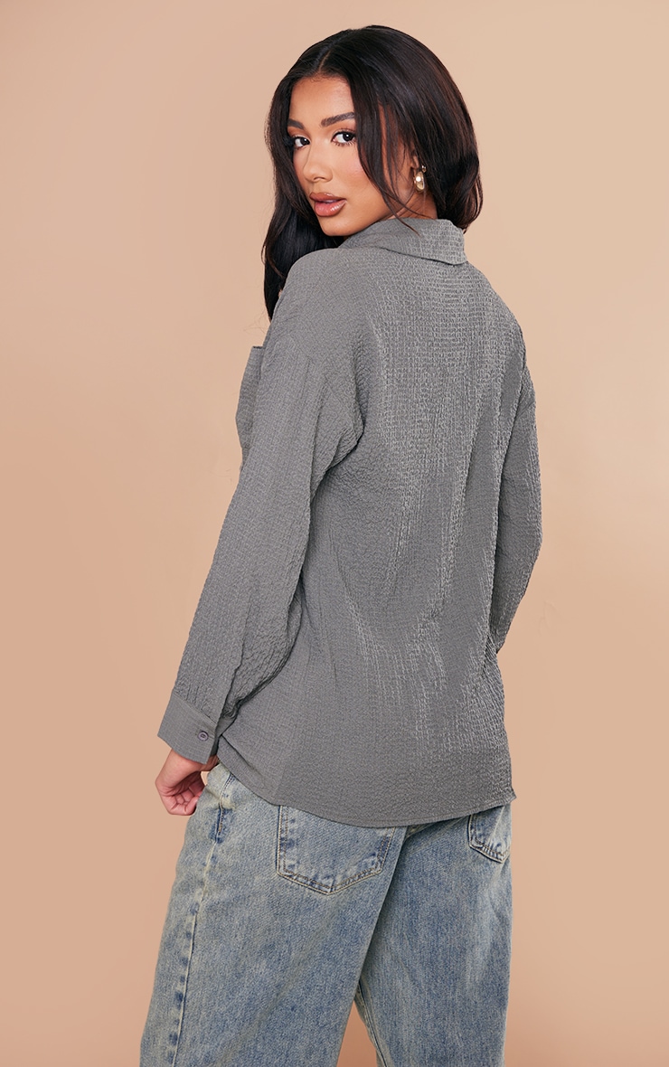 Charcoal Textured Pocket Front Oversized Shirt image 2