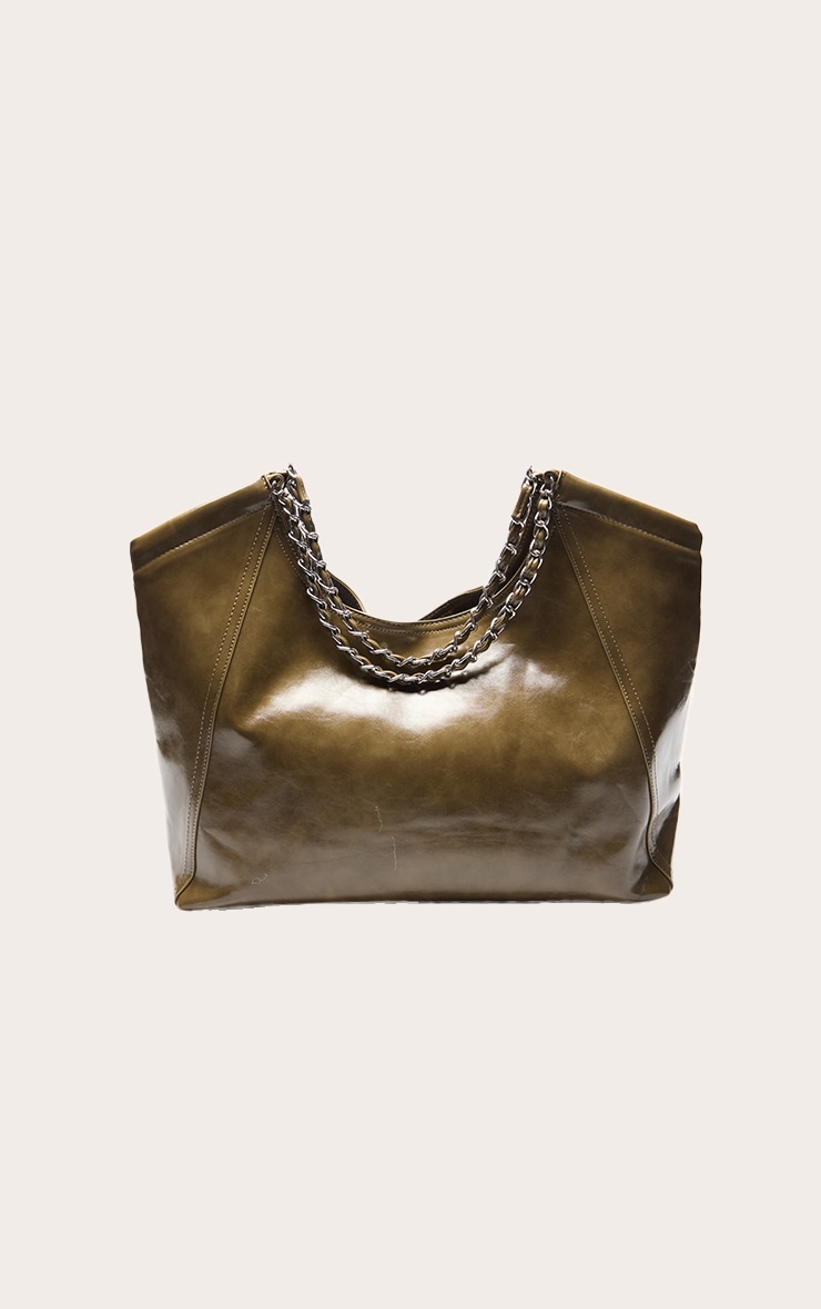 Khaki PU Faux Suede Slouchy Tote Bag image 2