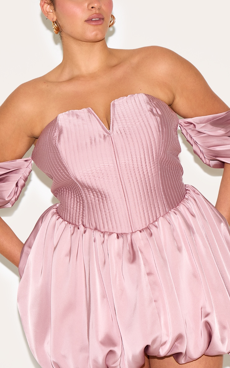 Plus Rose Satin Puffball Bardot Shift Dress image 4