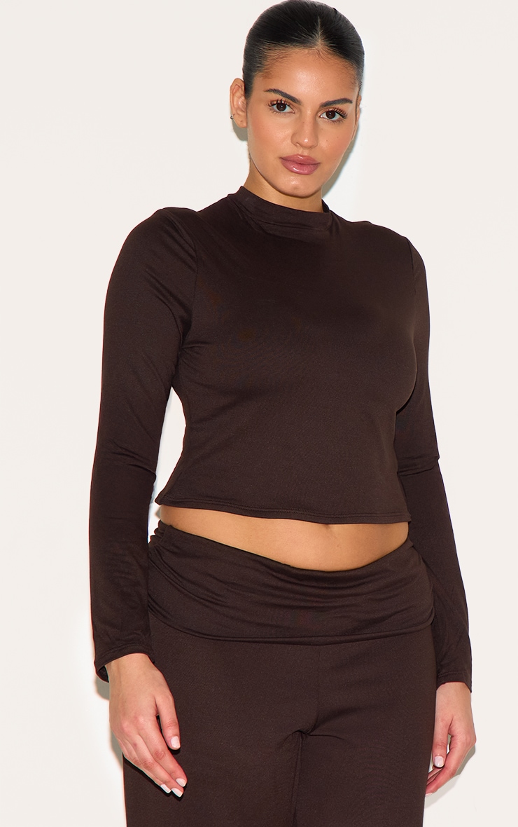 Plus Chocolate Grown On Neck Soft Touch Long Sleeve Top image 4
