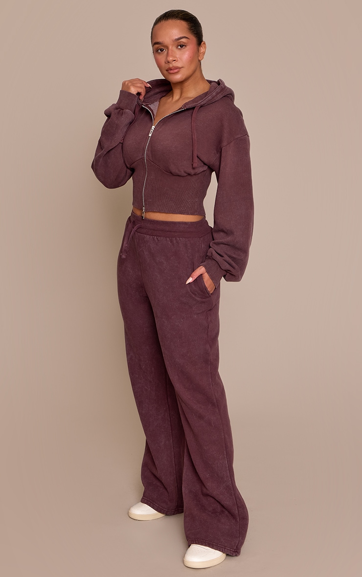 Shape Plum Washed Tie Front Straight Leg Joggers image 2
