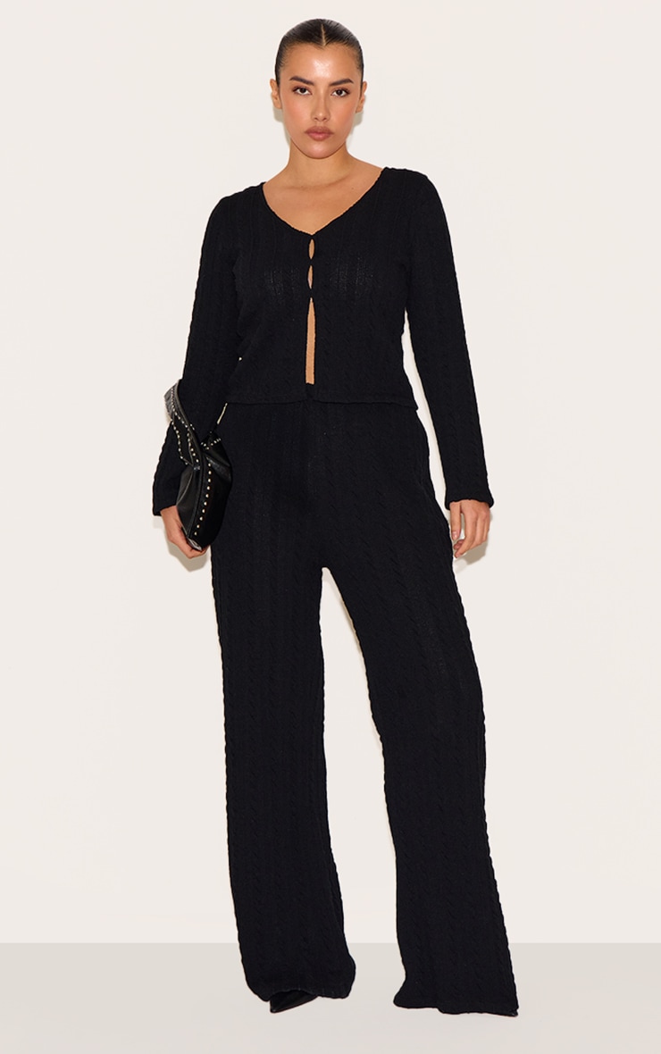 Plus Black Textured Long Sleeve Top image 3