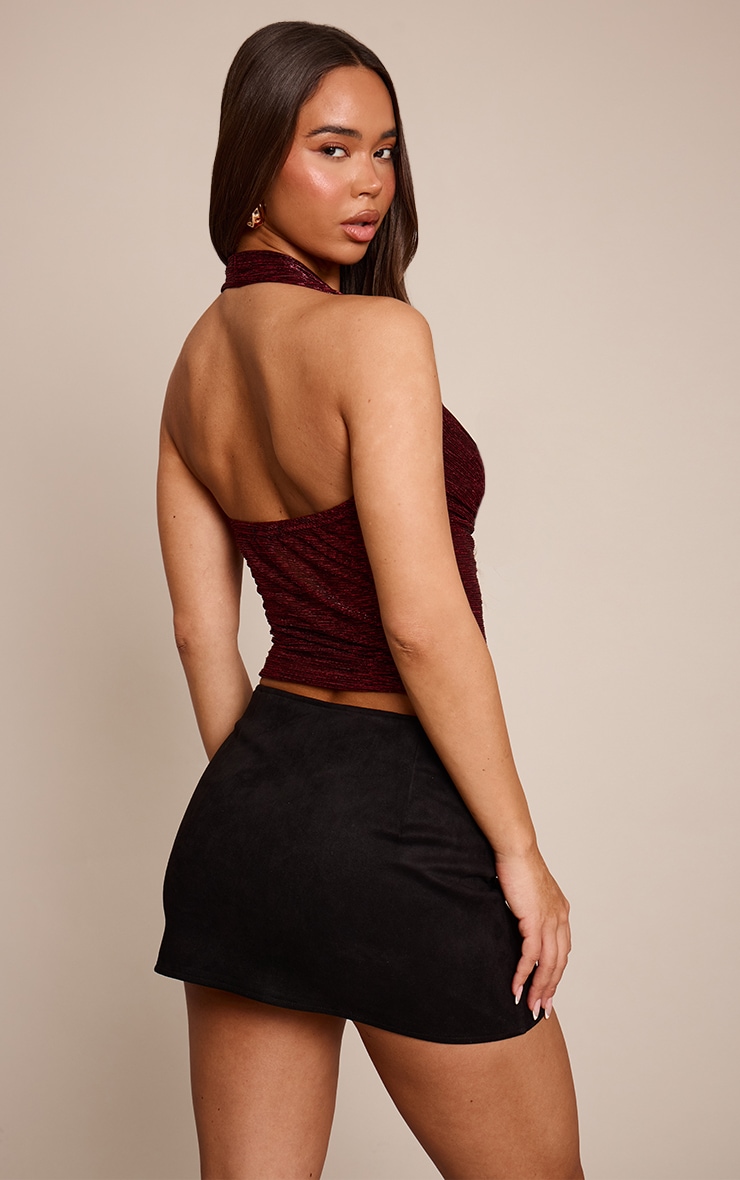 Dark Wine Shimmer Pleated Cowl Neck Top image 2