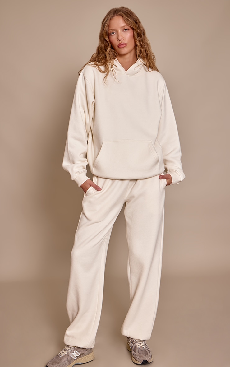 Cream Cotton Fleece Oversized Pull Over Hoodie image 3