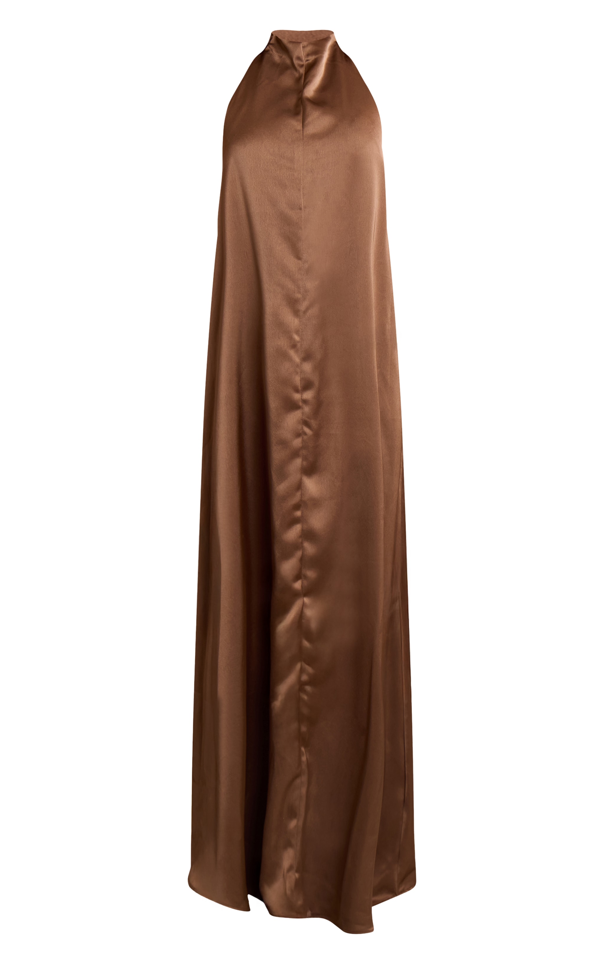Chocolate Satin High Neck Scoop Extreme Low Back Maxi Dress image 5