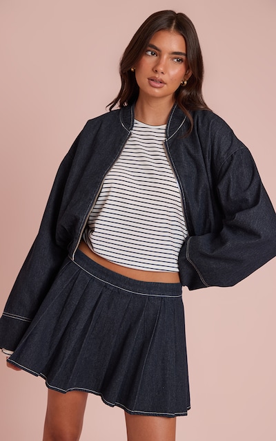 Indigo Denim Pleated Mini Skirt