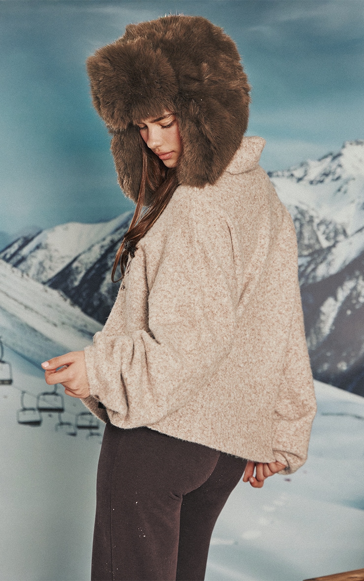 Beige Marl Graphic Oversized Roll Neck Sweater image 2