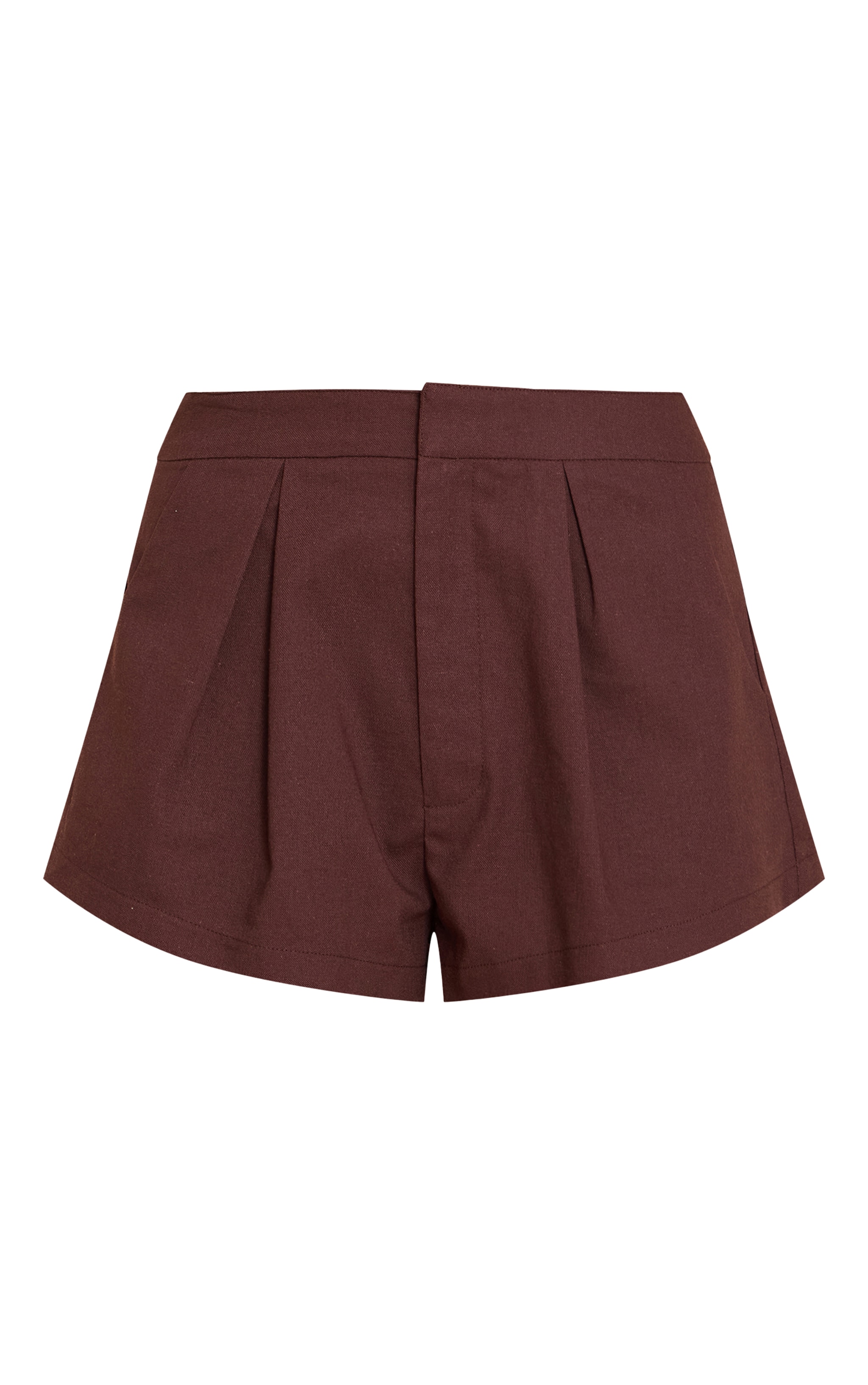 Dark Brown Linen Look Woven Tailored Shorts image 6