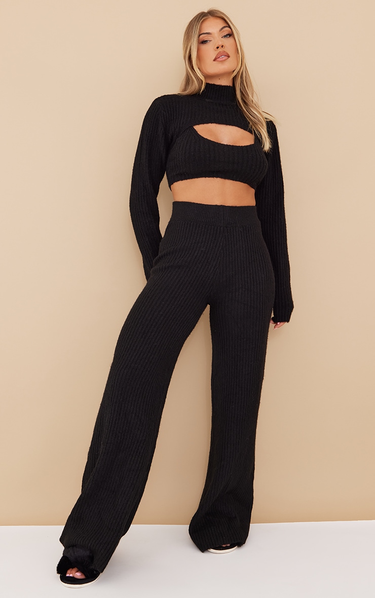 Black Luxe Rib Knit Super Crop Jumper PrettyLittleThing IRE