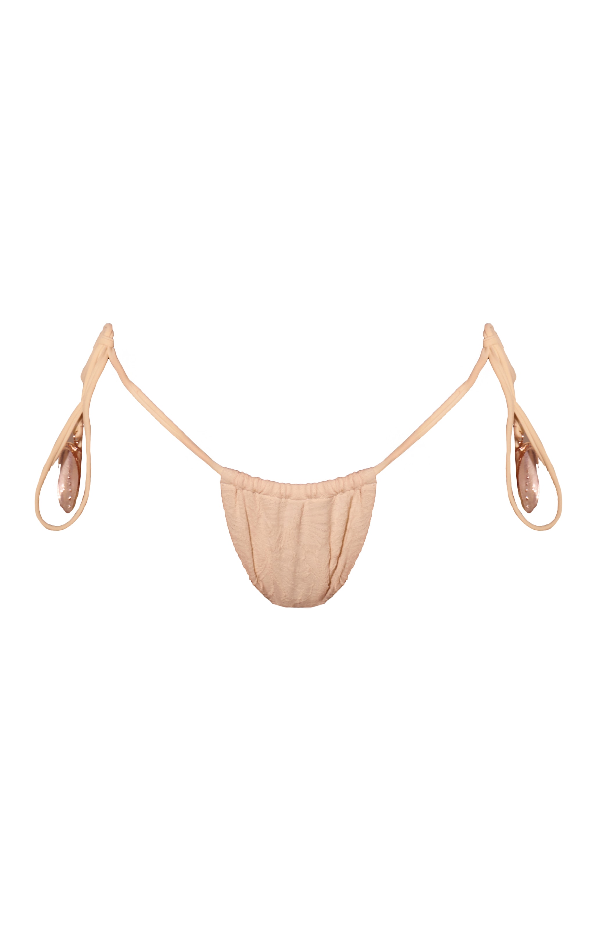Cream Textured Shell Trim Tie Side Bikini Bottoms image 5