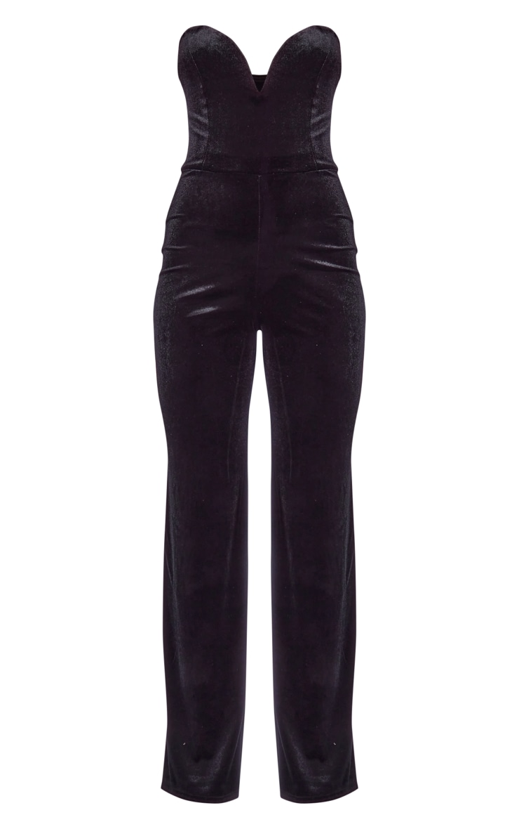 Black Velvet V Bar Bandeau Jumpsuit PrettyLittleThing SA