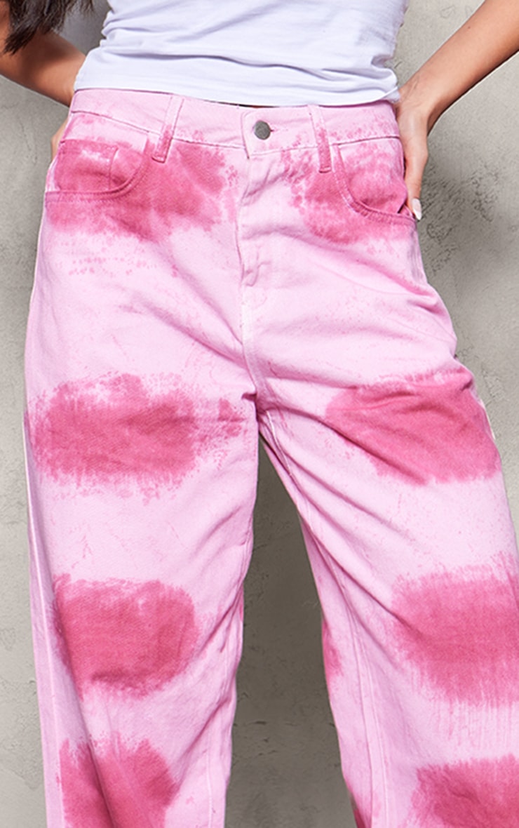 【KIXI】★Pink Tin Washing Wide Denim Pants Pink Tie Dye Denim Wide Leg Jeans | Denim | PrettyLittleThing CA