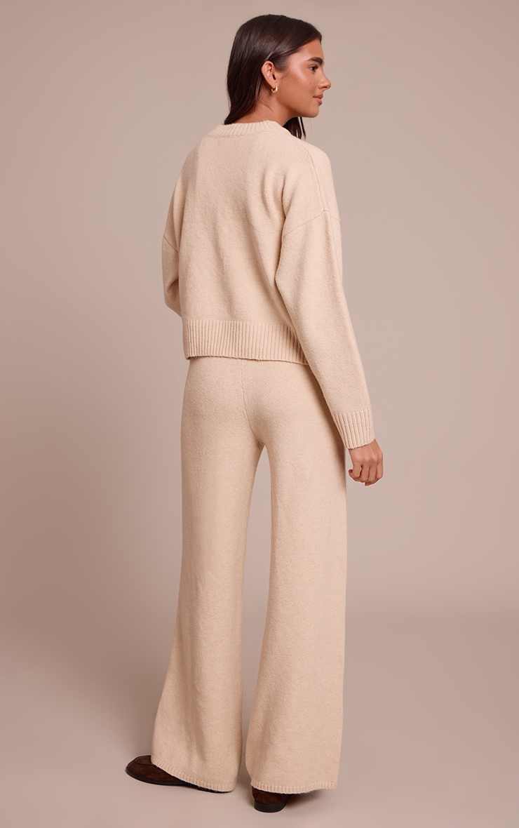 Pantalon large maille tricot beige image 3