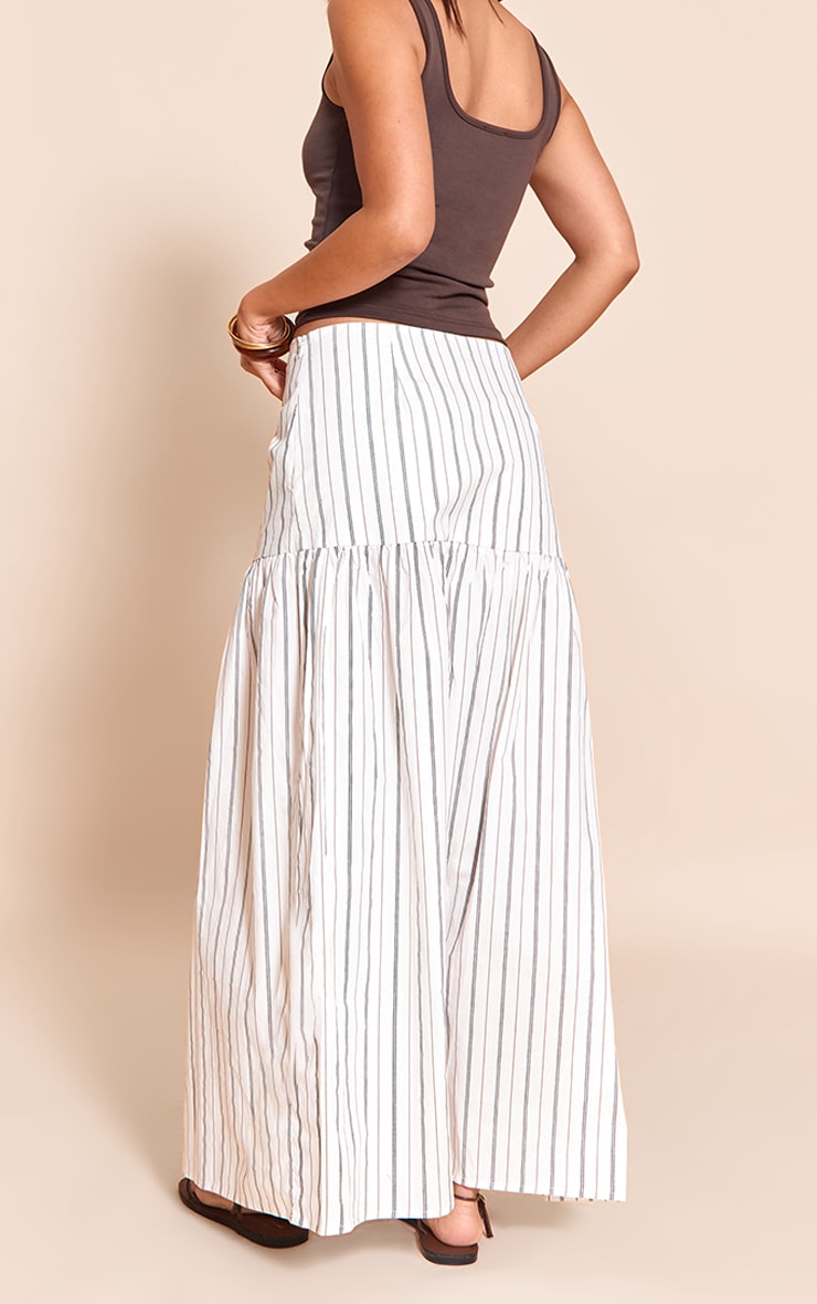 White Pinstripe Cotton Poplin Drop Waist Maxi Skirt image 3