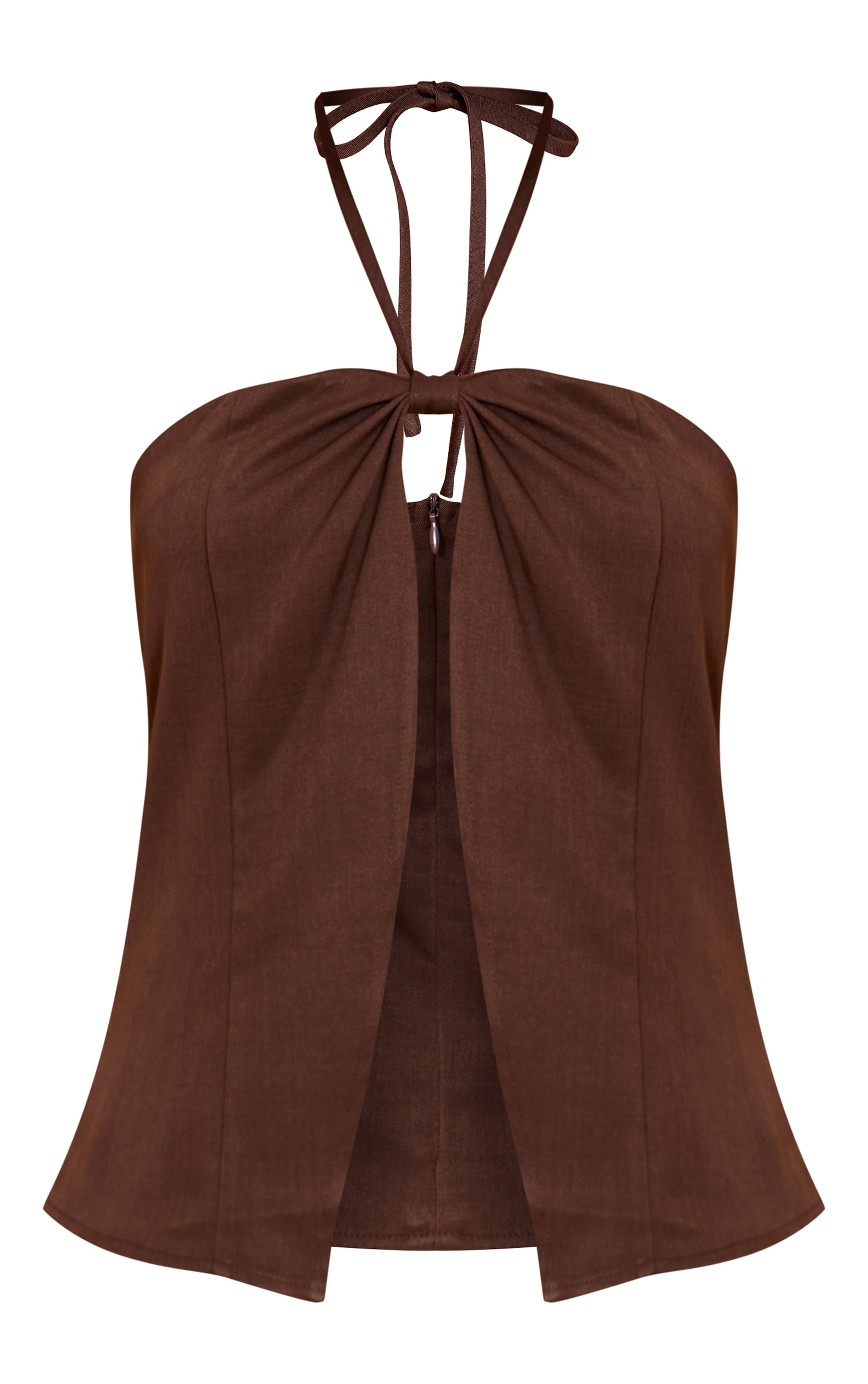 Chocolate Woven Spilt Detail Halterneck Top image 5