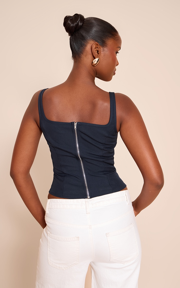 Navy Boned Dip Hem Longline Corset image 2