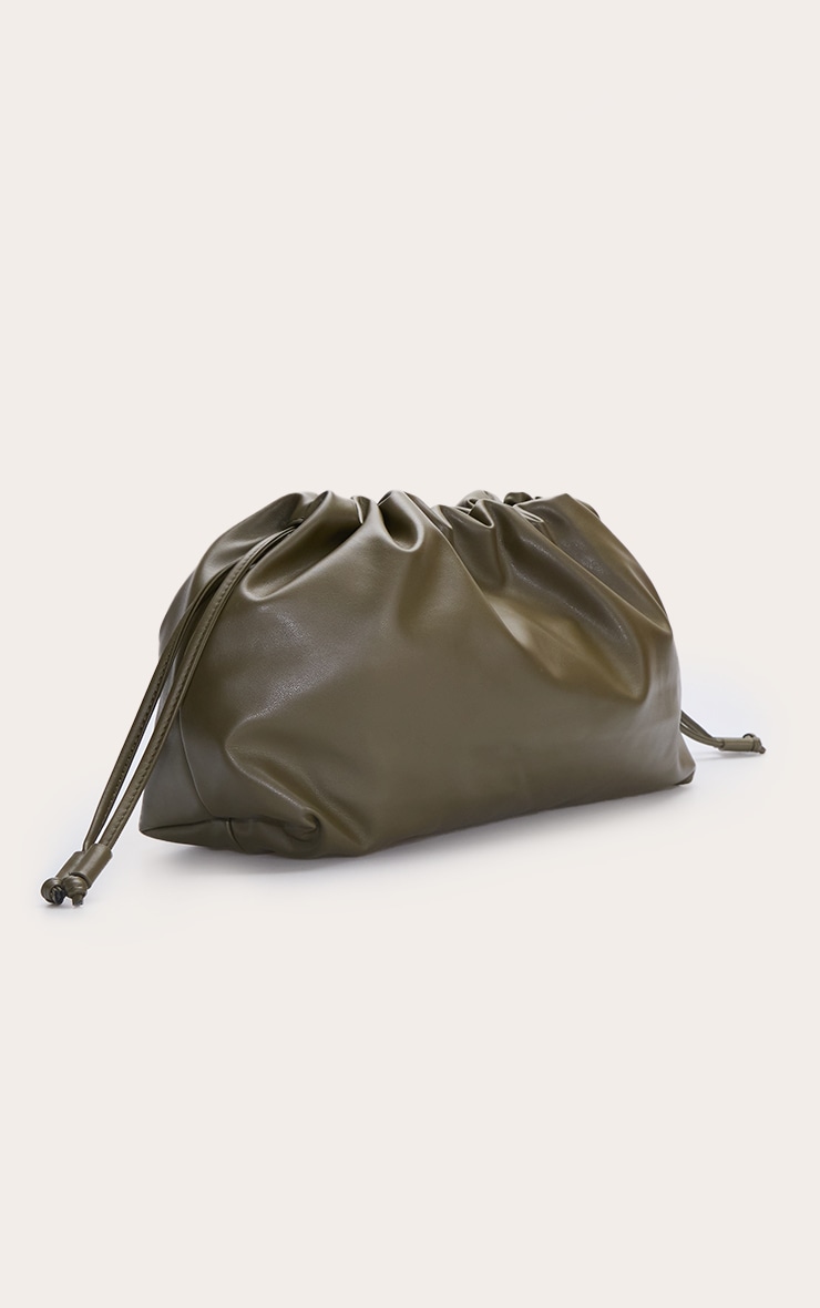 Khaki PU Oversize Drawstring Clutch Bag image 3