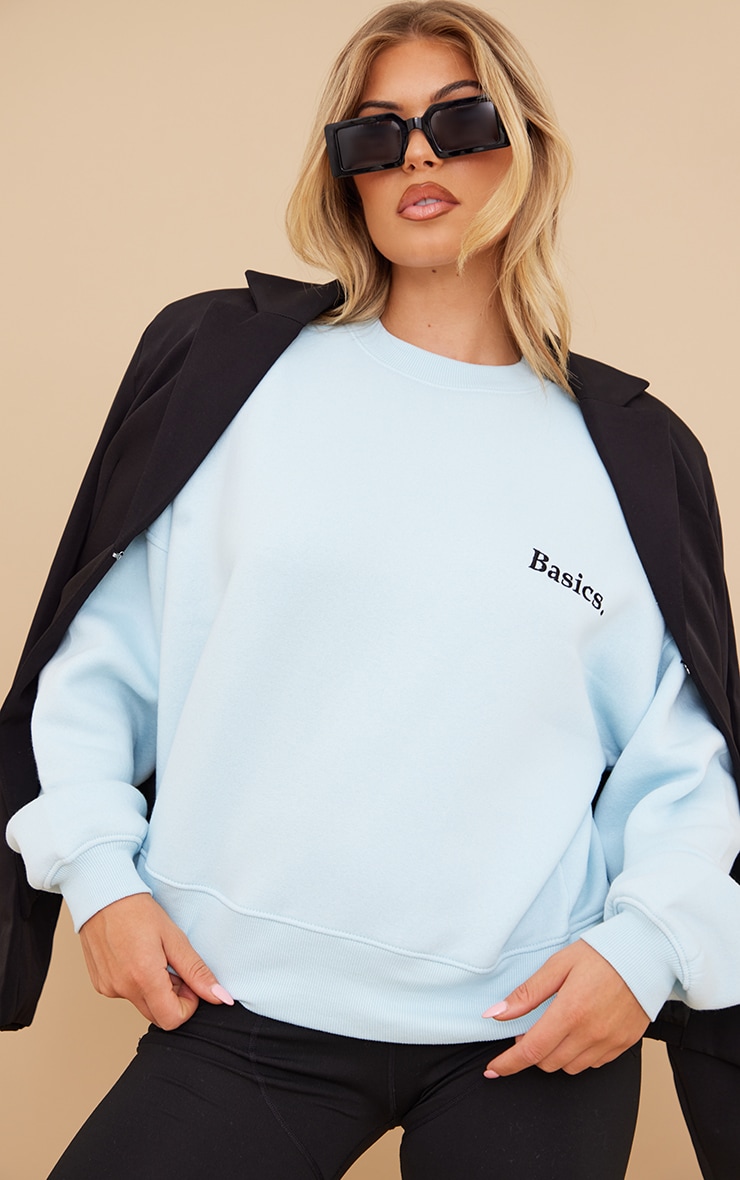 Blue Basics Embroidered Deep Band Crop Sweatshirt PrettyLittleThing USA