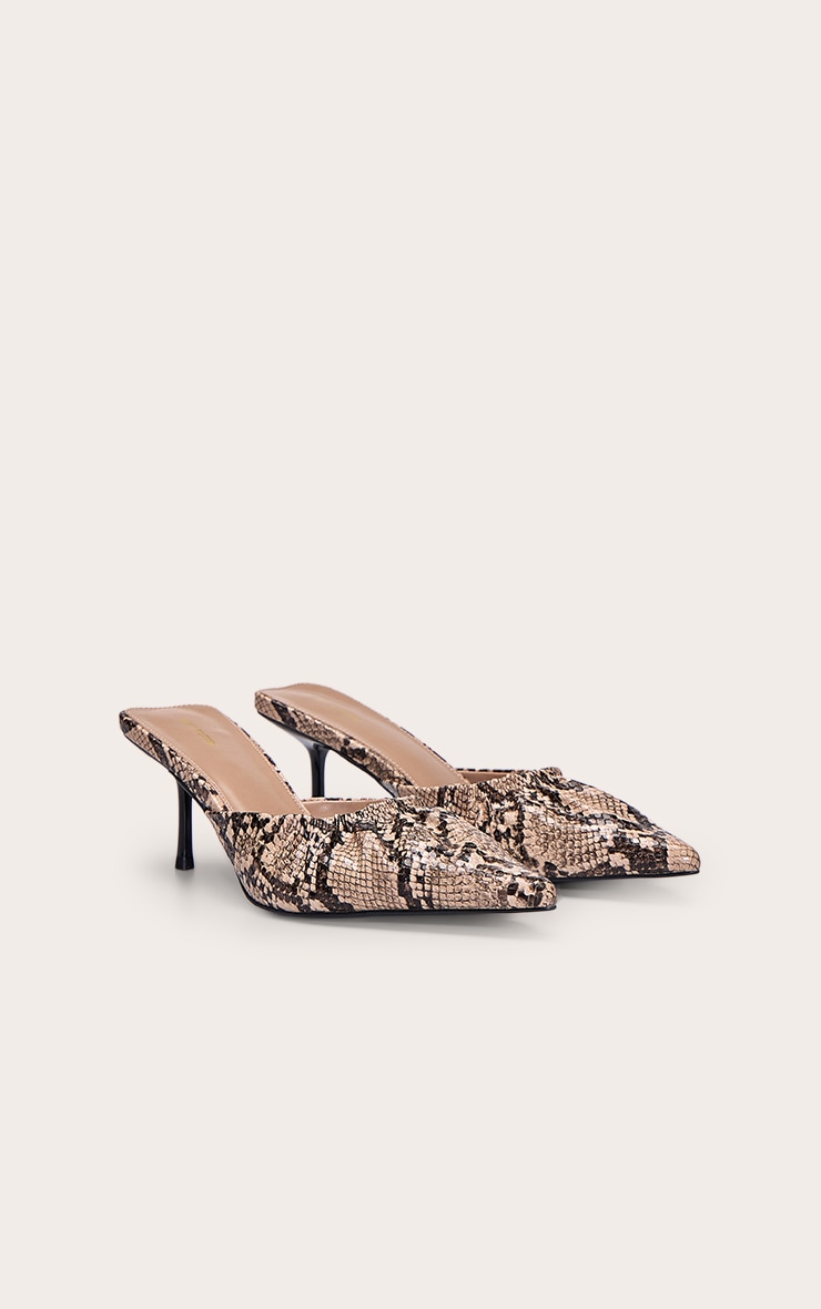 Natural Snake PU Ruched Low Heel Court Mule image 3