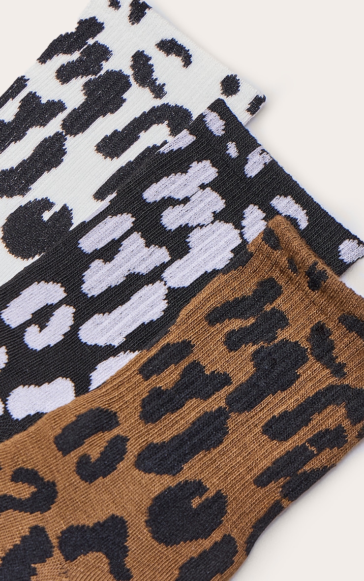 Lot de chaussettes chocolat, crème et noir imprimé léopard image 3