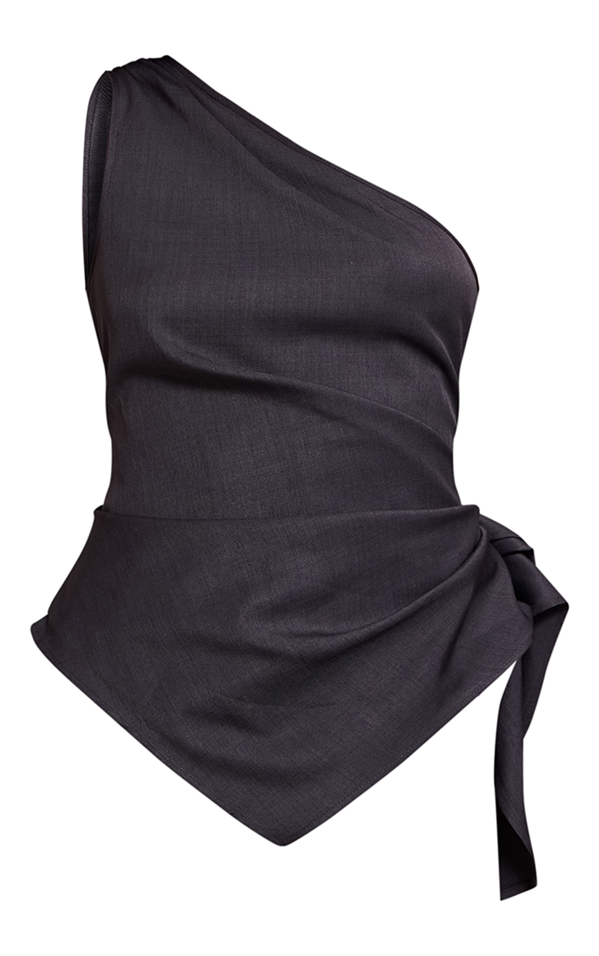 Top tissé drapé gris anthracite à épaule unique image 5