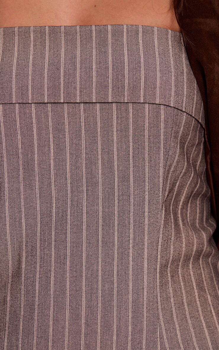 Brown Pinstripe Bandeau Fold Over Bodycon Dress image 4
