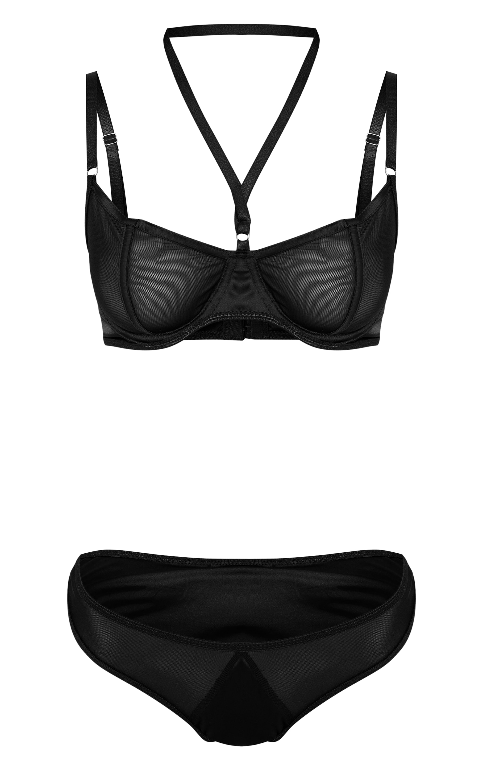 Black Mesh Detail Double Strap Lingerie Set  image 5