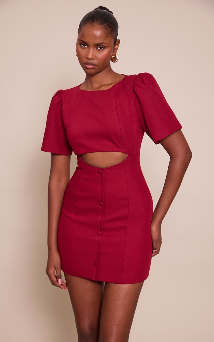 Wine Button Down Cut Out Mini Dress image 1