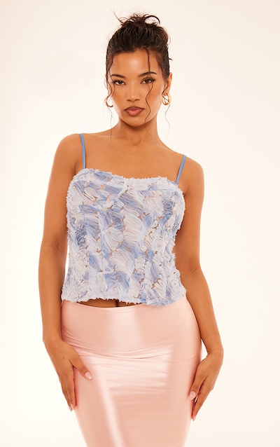 Blue Abstract Tulle Boned Corset