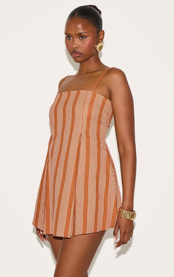 Rust Striped A-line Mini Dress image 1