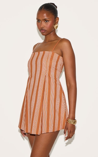 Rust Striped A-line Mini Dress