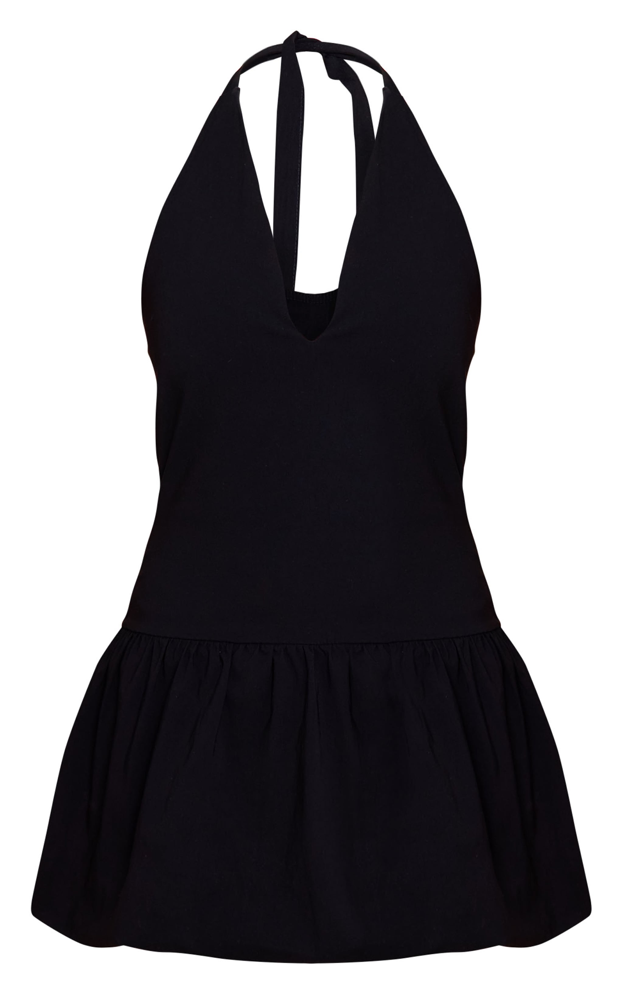 Black Stretch Woven Plunge Puffball Dress image 5
