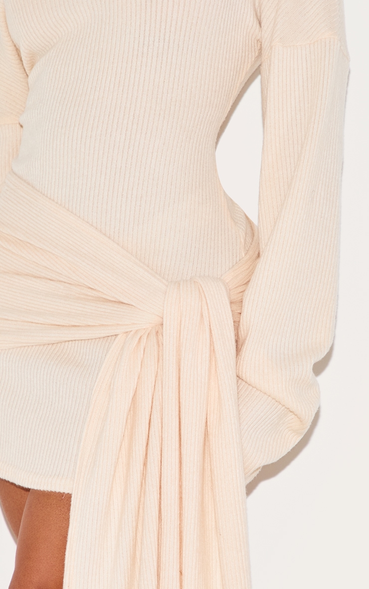 Shape Cream Brushed Rib Boat Neck Wrap Waist Mini Dress image 4