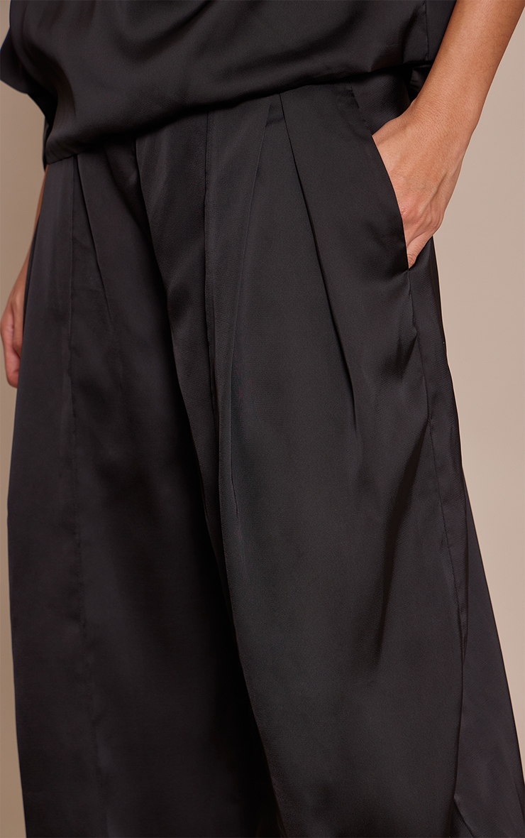 Black Satin Panel Detail Pants image 4