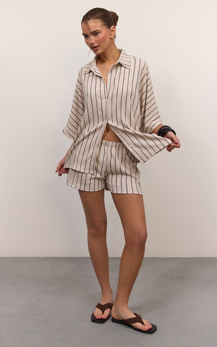 Cream Textured Stripe Short