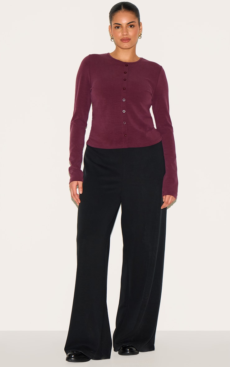 Plus Burgundy Modal Button Detail Long Sleeve Top image 3