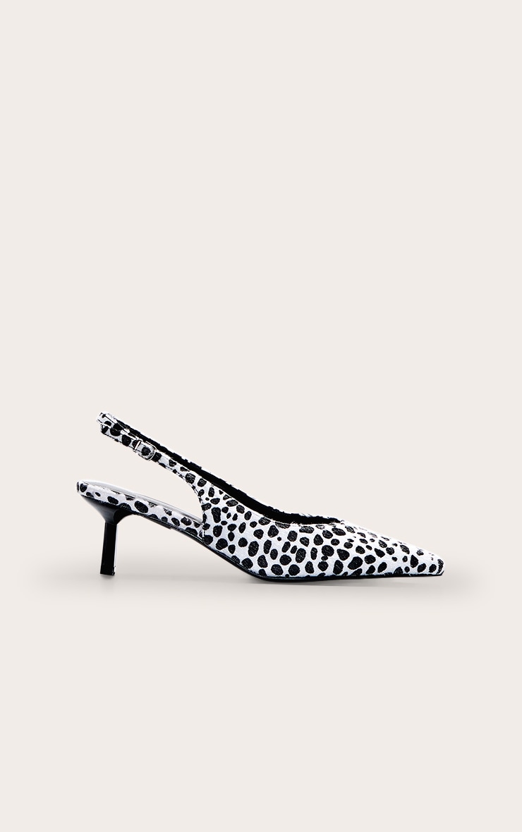 Dalmatian Print Pointed Toe Contrast Heel Sling Back image 2