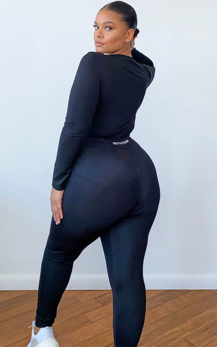 PRETTYLITTLETHING Plus Black Basic Logo Gym Leggings image 3