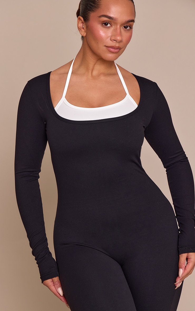 Shape Black Contrast Active Sculpt Long Sleeve Jumpsuit image 4