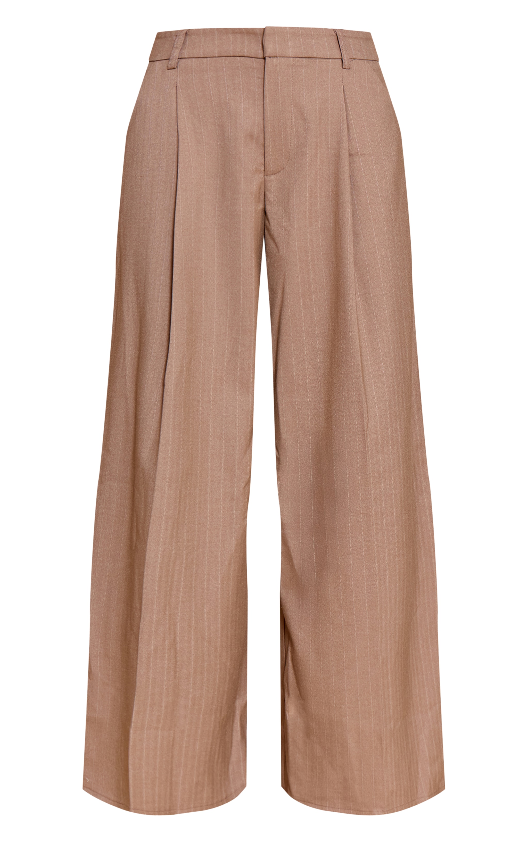 Premium Taupe Woven Pinstripe Tailored Straight Leg Pants image 5