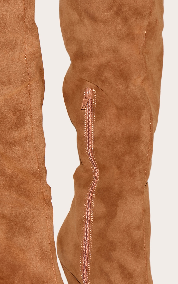 Camel Faux Suede Point Toe Over The Knee Heeled Boot image 4
