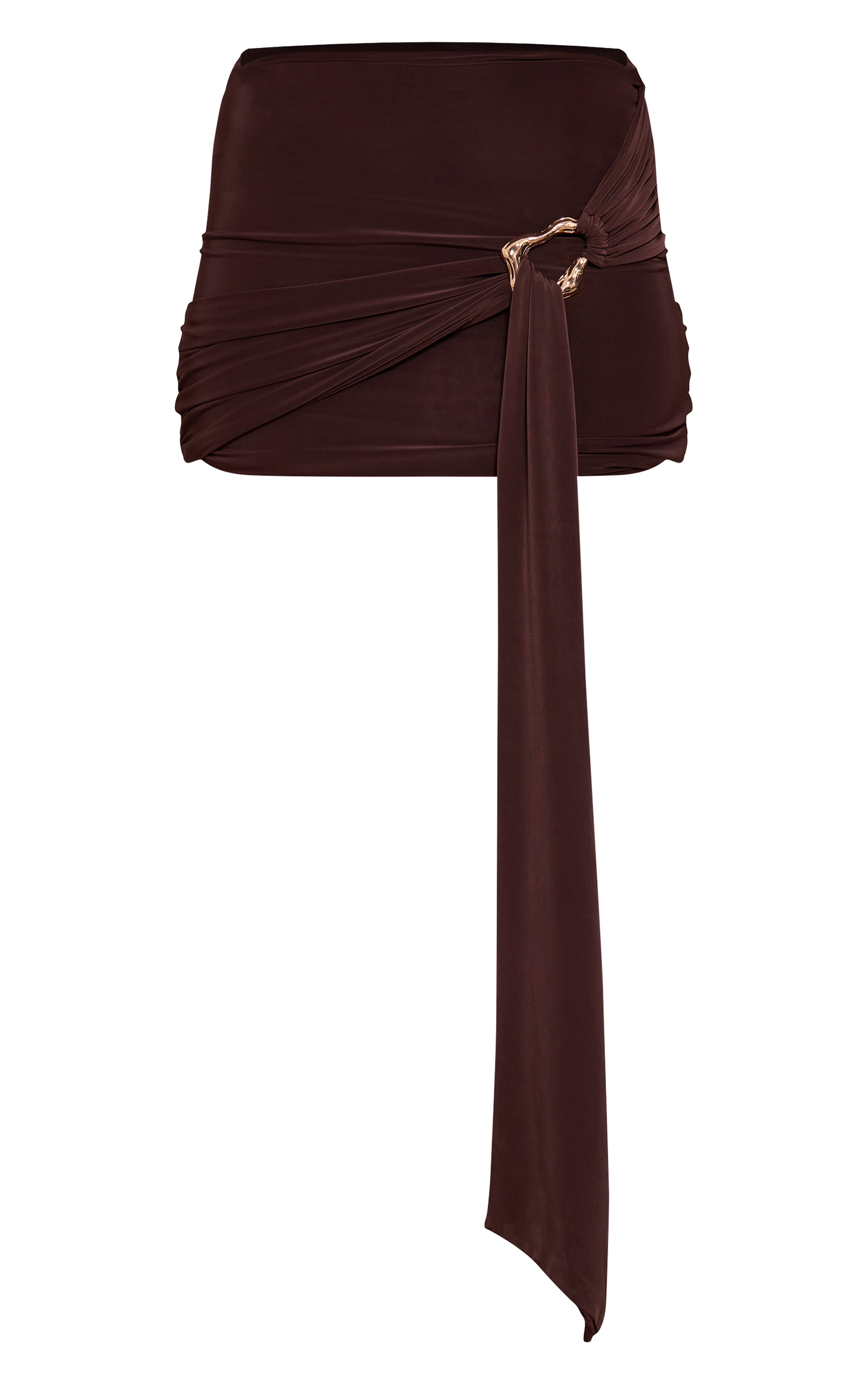 Chocolate Double Layer Trim Detail Slinky Mini Skirt image 6