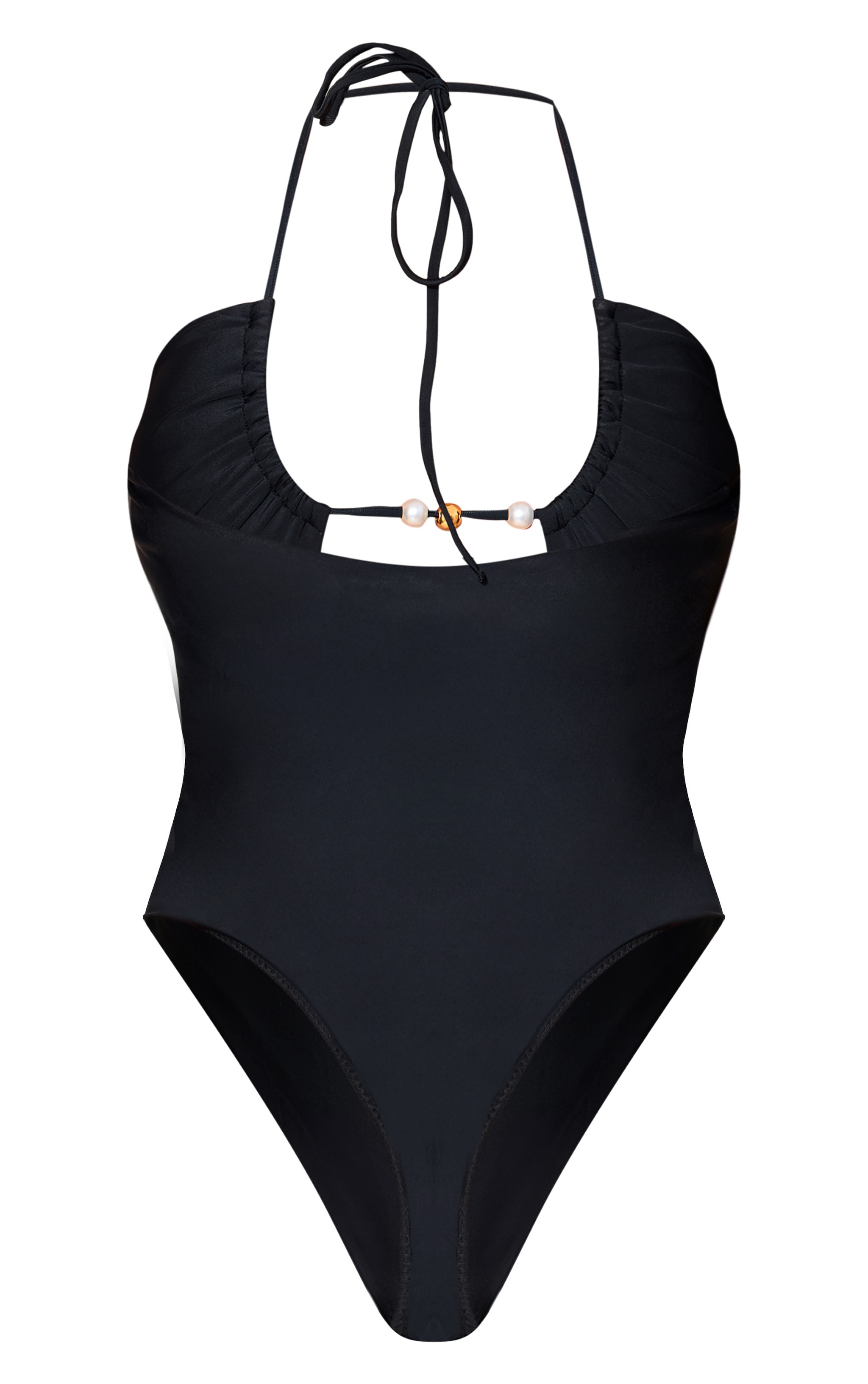 Shape Black Beaded Halterneck Swimsuit image 6