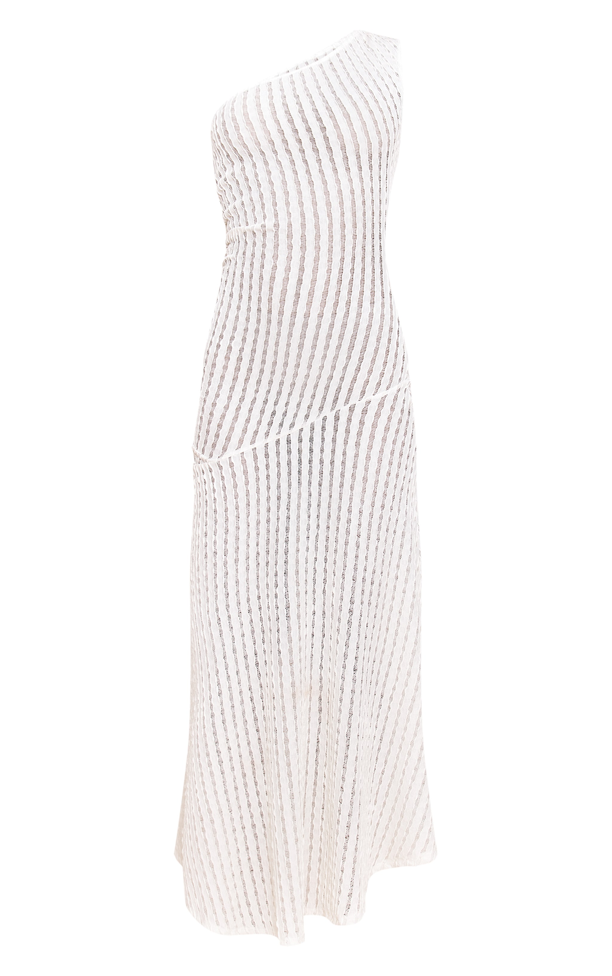 Cream Textured One Shoulder Ruched Maxi Dress image 5