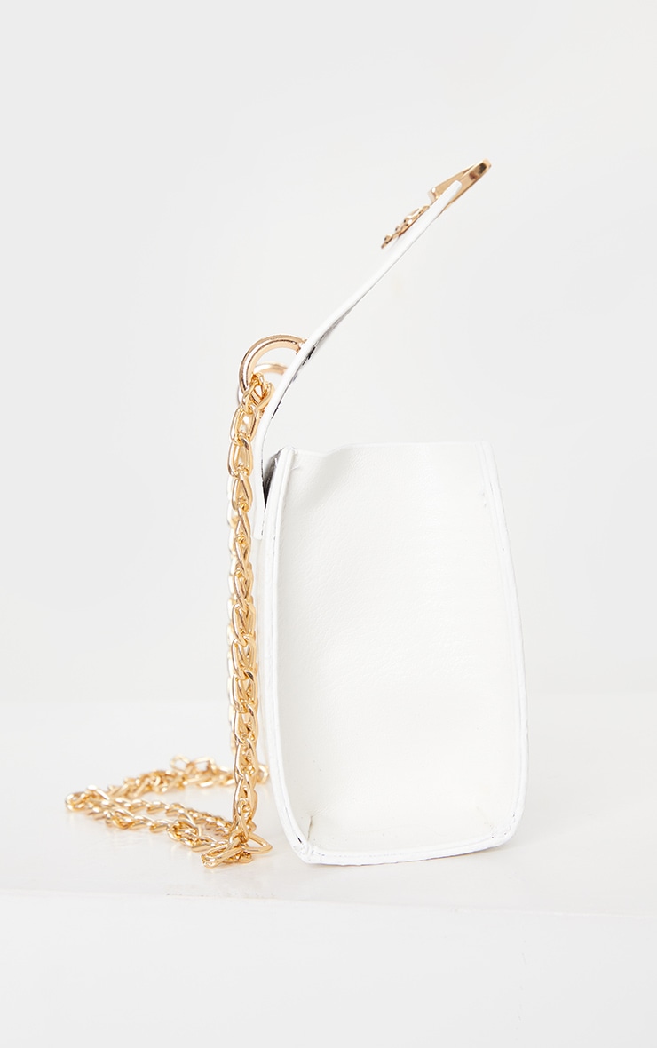 White PU Gold Buckle Detail Cross Body Bag image 4