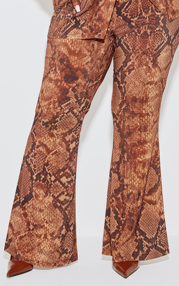 Plus Snake Print Chiffon Flare Trousers | Plus Size