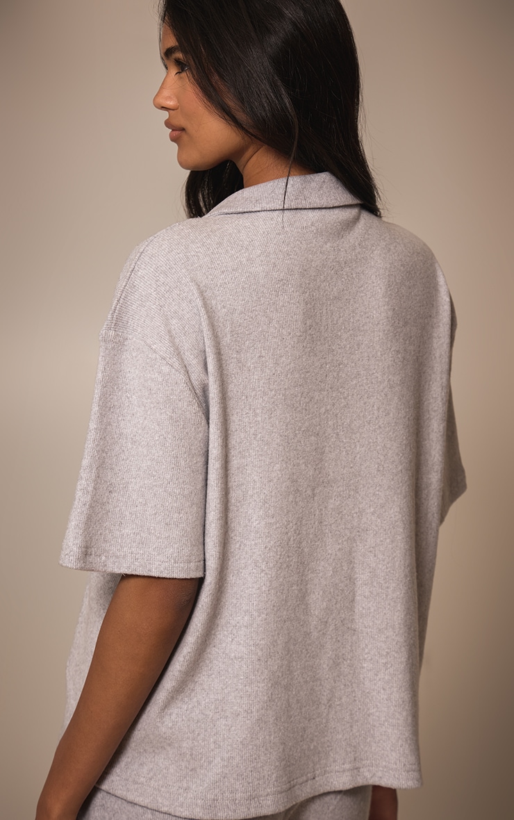 Chemise Carrée Boutonnée en maille tricot Côtes Brossée Gris Chiné image 2