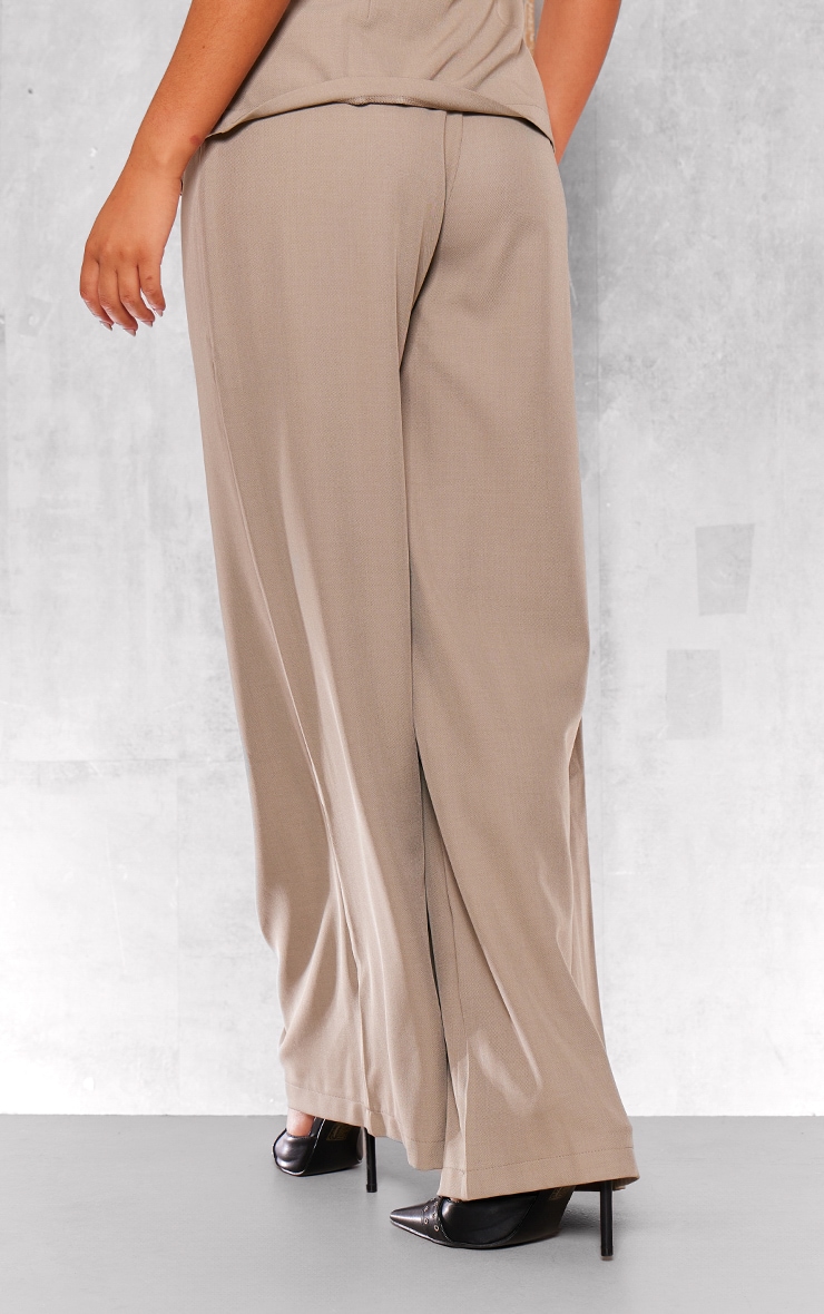Taupe Woven Tailored Wide Leg Pleated Pants image 3