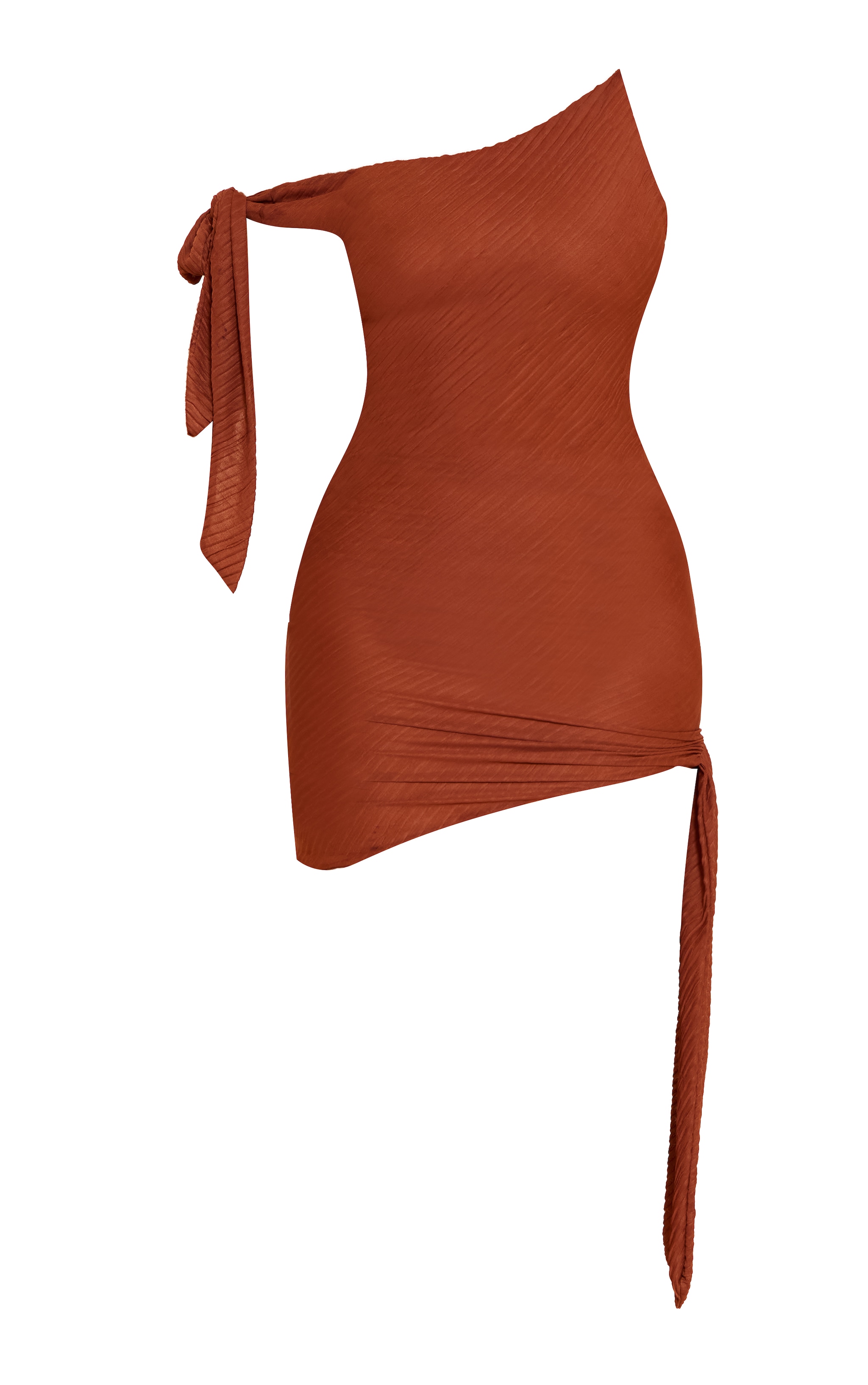 Shape Rust Textured Off Shoulder Tie Side Mini Dress image 5