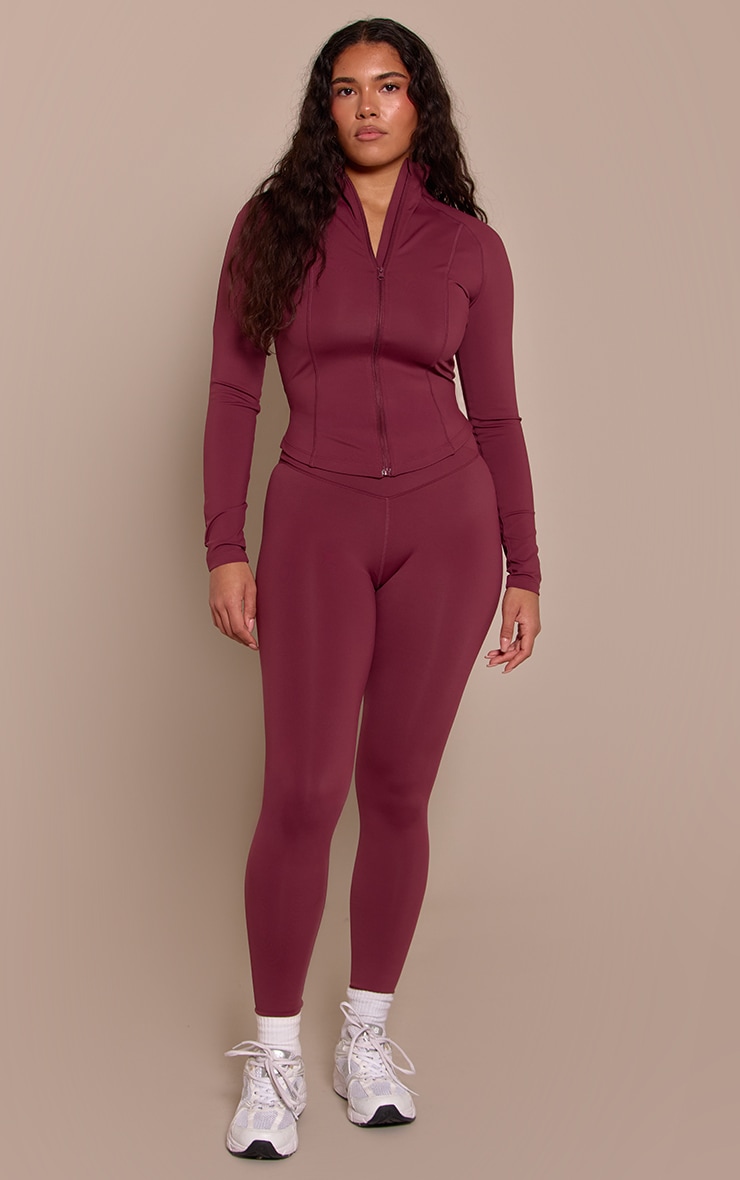 Shape Burgundy Sculpt Seam Detail Long Sleeve Zip Front Jacket image 3